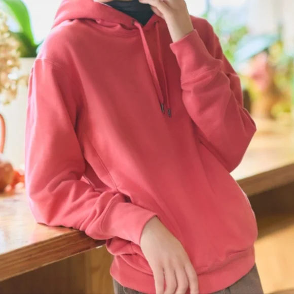 Uniqlo Sweat Pullover Cotton Hoodie Pink/ Red (Unisex) Size Large - Picture 3 of 6